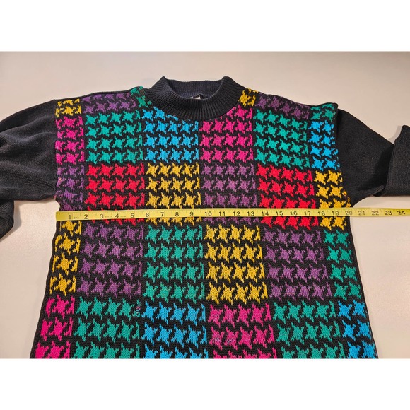 Vintage colorblock houndstooth bright 80s unique unisex? Medium USA - Picture 7 of 8